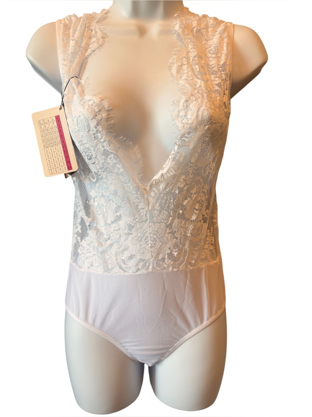 Sheer Lace Plunge Teddy in Ivory